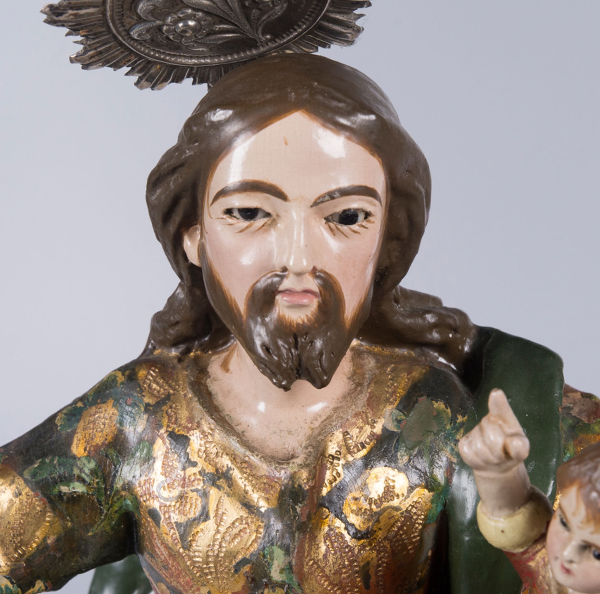 Carved, polychromed, gilded and silvered wooden sculpture. Colonial School. 18th century. - Image 2 of 11