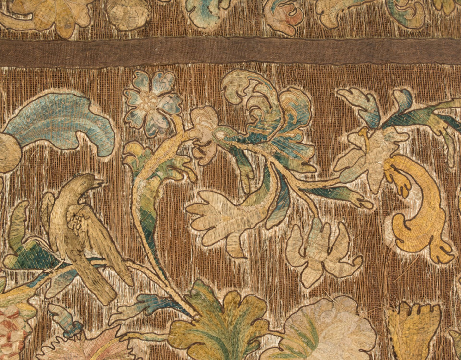 Embroidered antipendium in coloured silk threads. Spain or Italy. 17th century. - Bild 4 aus 5