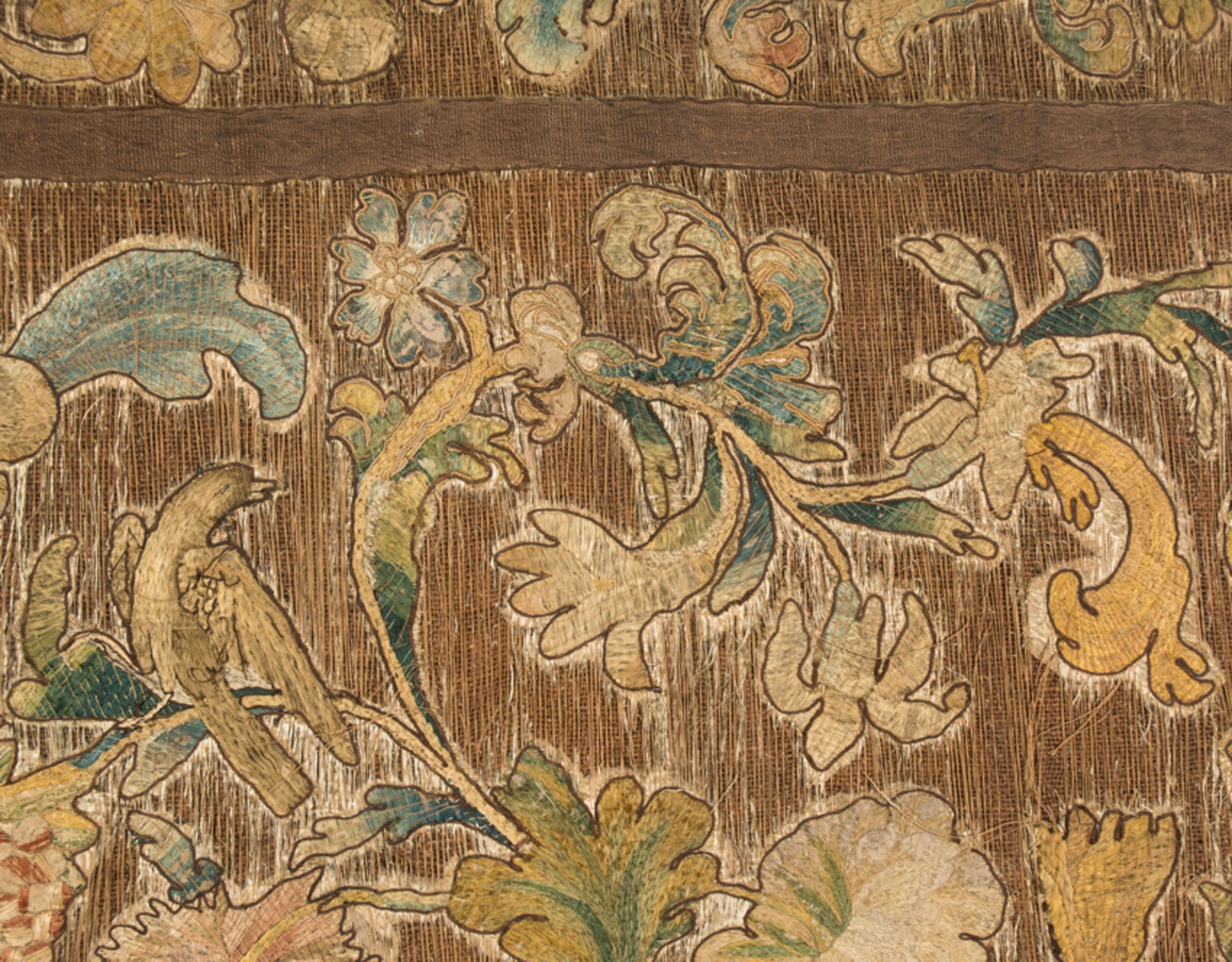 Embroidered antipendium in coloured silk threads. Spain or Italy. 17th century. - Image 4 of 5