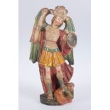 "Saint Michael archangel". Polychromed and gilded huamanga stone sculpture. Colonial. Peru. 18th c..