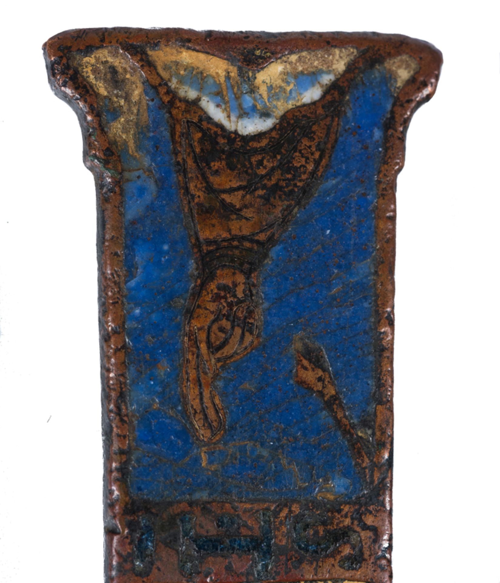 Magnificent cross with Christ alive, in copper with traces of gilding, chiselled and decorated with - Bild 5 aus 14