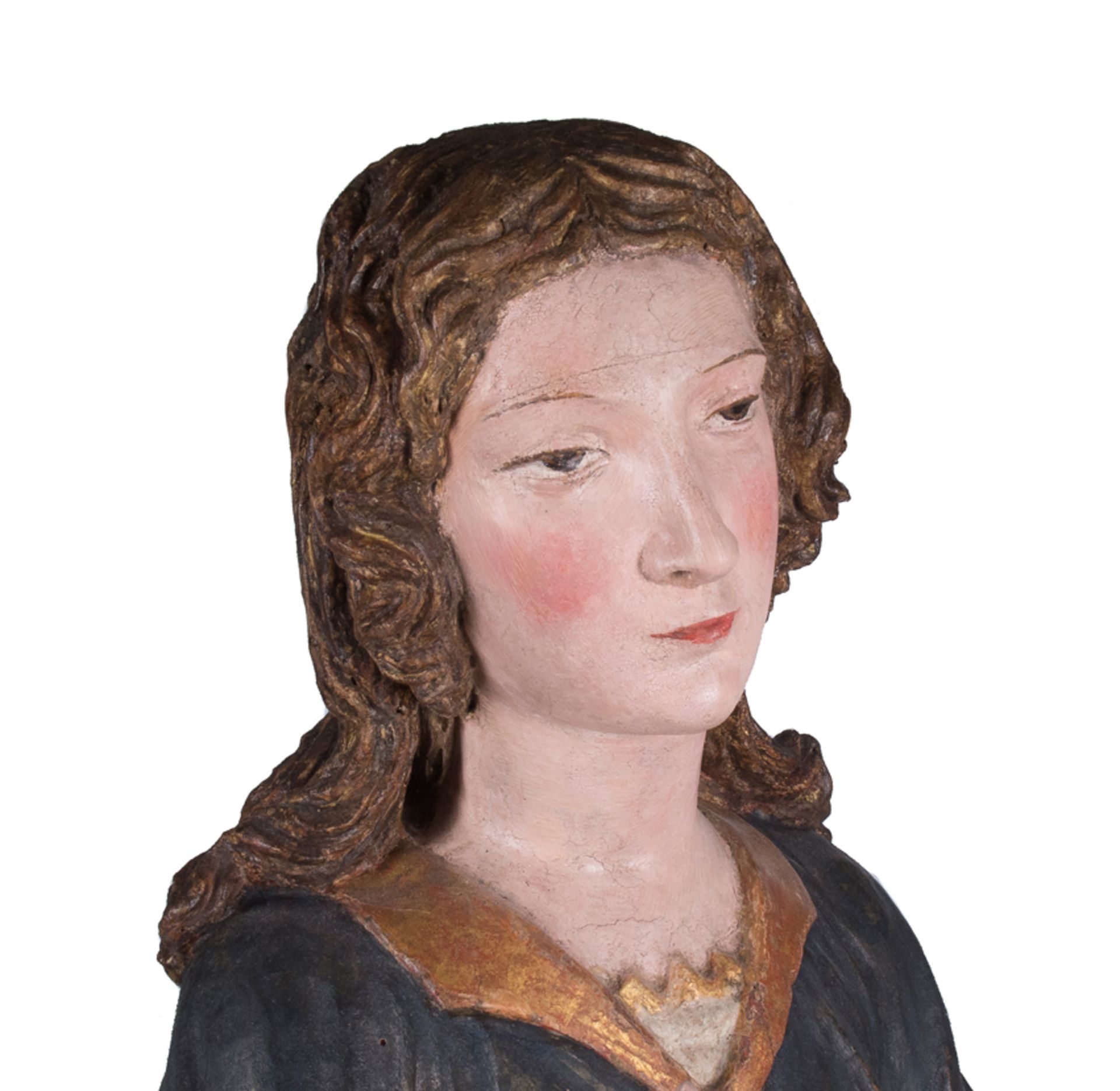 "Our Lady of the Annunciation".  Carved, polychromed and gilded linden wood sculpture. Siena. Italy. - Image 3 of 6