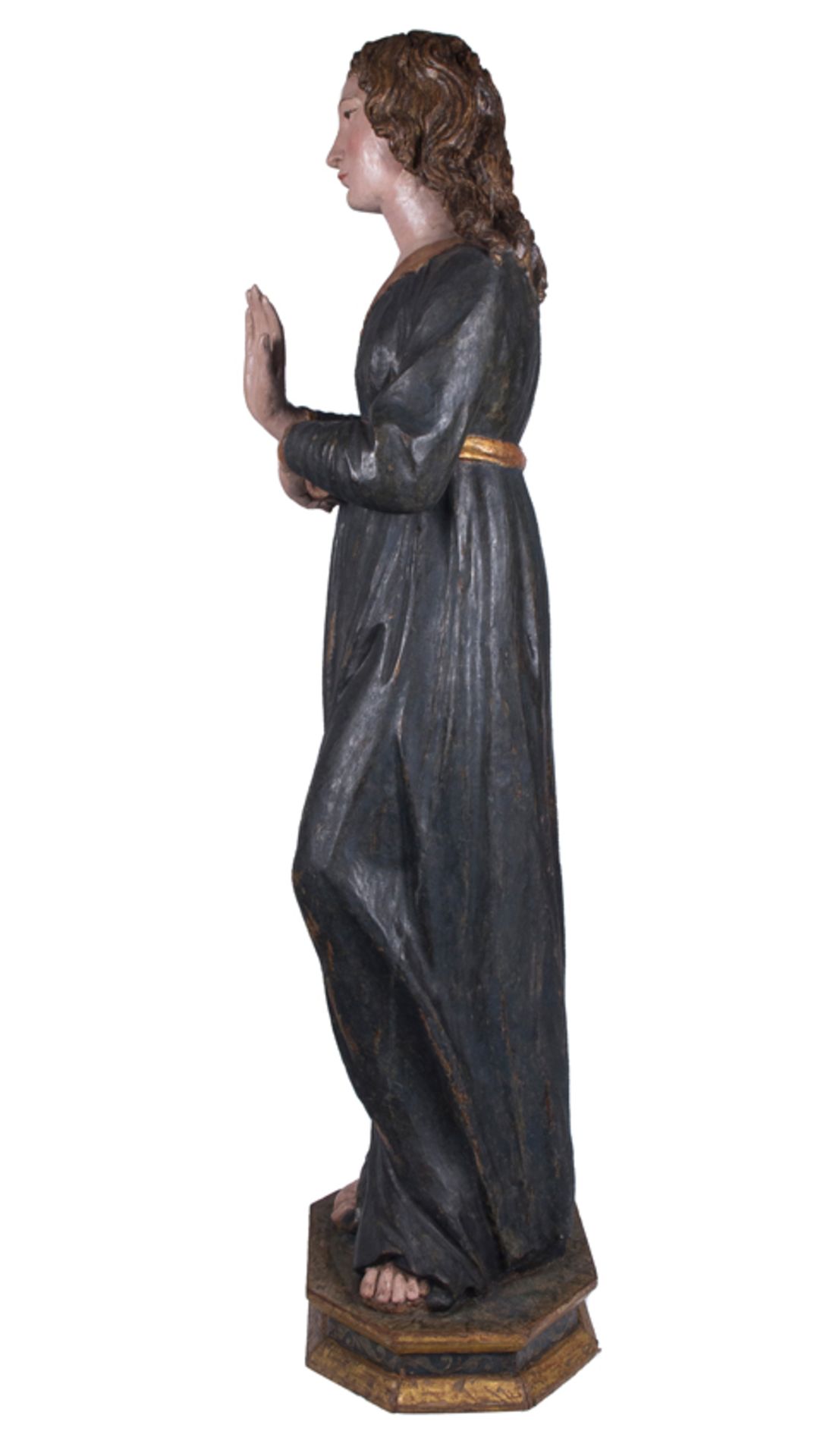 "Our Lady of the Annunciation".  Carved, polychromed and gilded linden wood sculpture. Siena. Italy. - Image 5 of 6