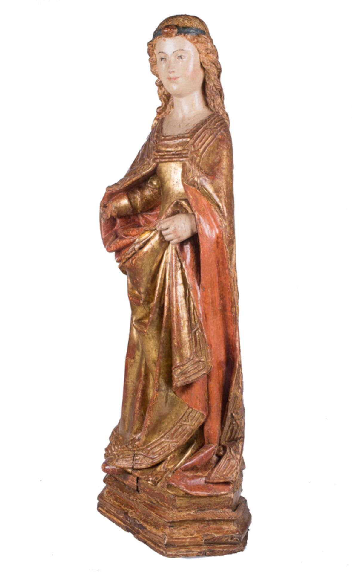 "Saint". Sculpture in polychromed and gilded wood. Anonymous Hispano-Flemishf. Circa 1500. - Image 4 of 7