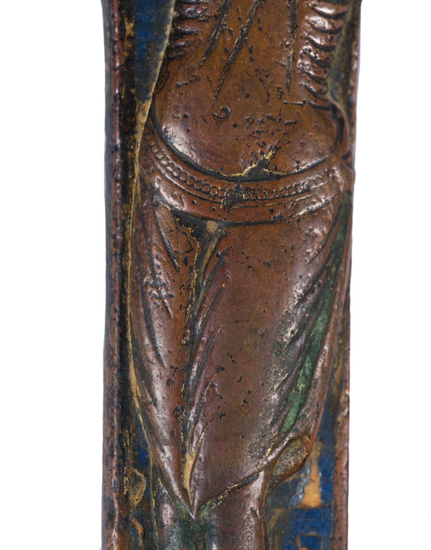 Magnificent cross with Christ alive, in copper with traces of gilding, chiselled and decorated with - Bild 3 aus 14