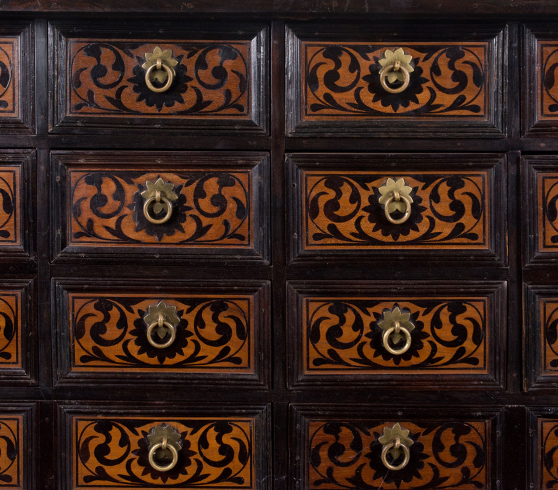 Teak, ebony and exotic wooden cabinet with bronze applications.  Indo-Portuguese. Goa. 17th century. - Image 4 of 5