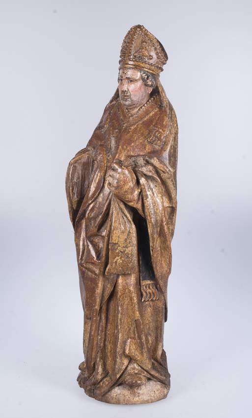 "Bishop". Carved and polychromed wooden sculpture. Hispano-Flemish School. Late 15th century. - Image 4 of 5