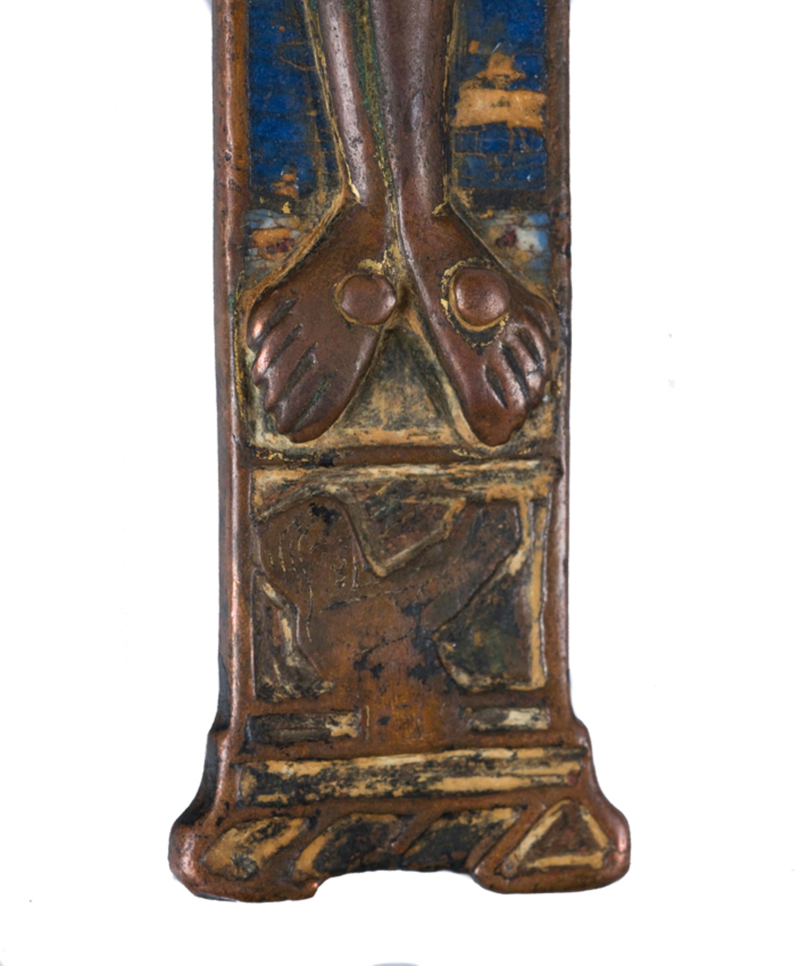 Magnificent cross with Christ alive, in copper with traces of gilding, chiselled and decorated with - Bild 6 aus 14