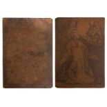 Engraving copper plaque, worked on both sides.  16th and 18th century.
