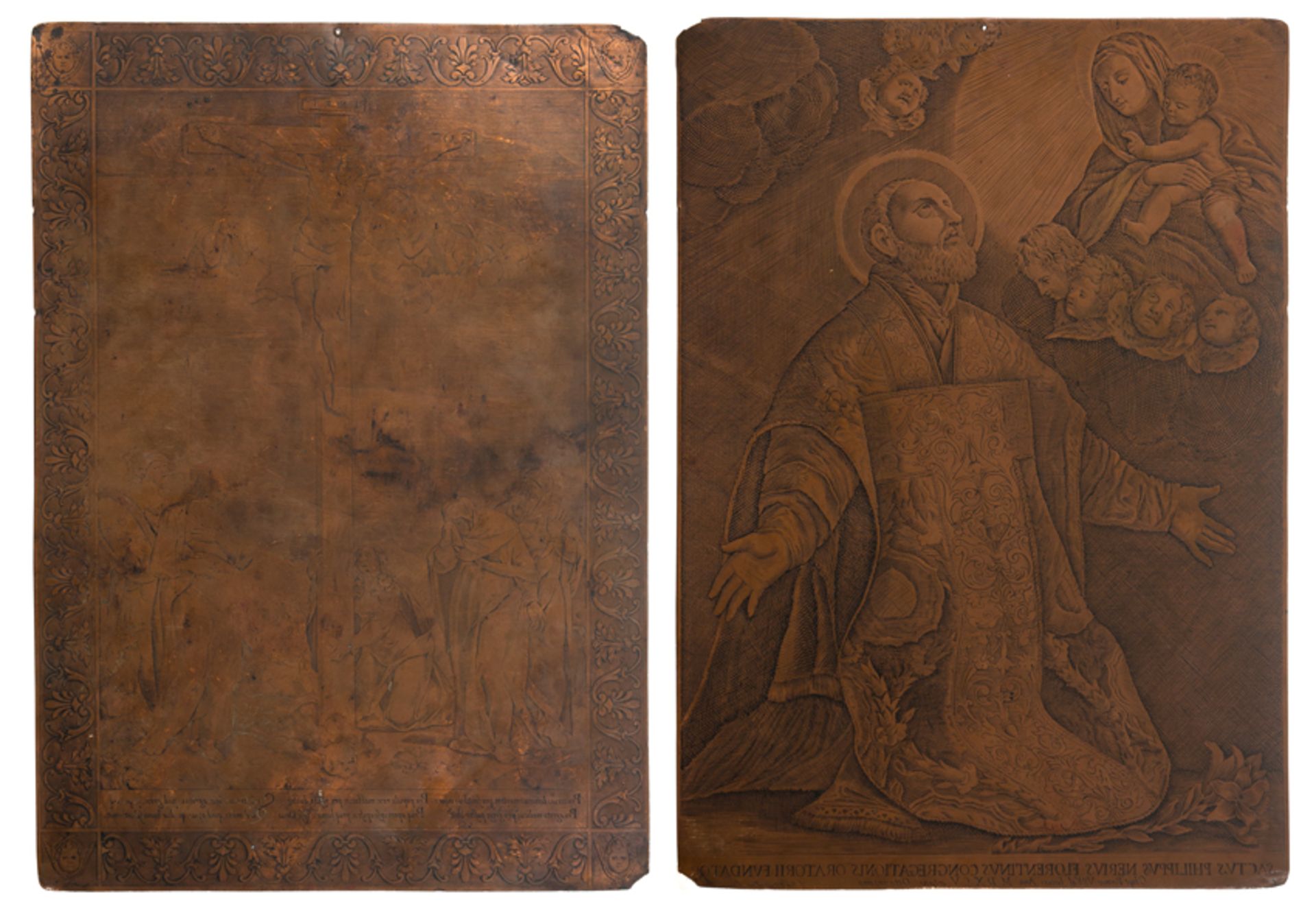 Engraving copper plaque, worked on both sides.  16th and 18th century.