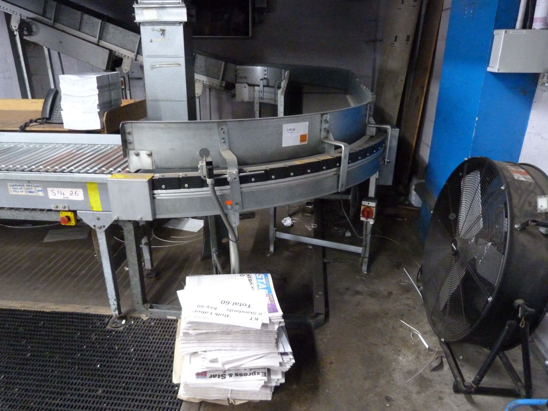 Linked system 2 TRANSNORM Systems Curved Conveyors mod TS1500 80B each 90 deg bend 500 wide with
