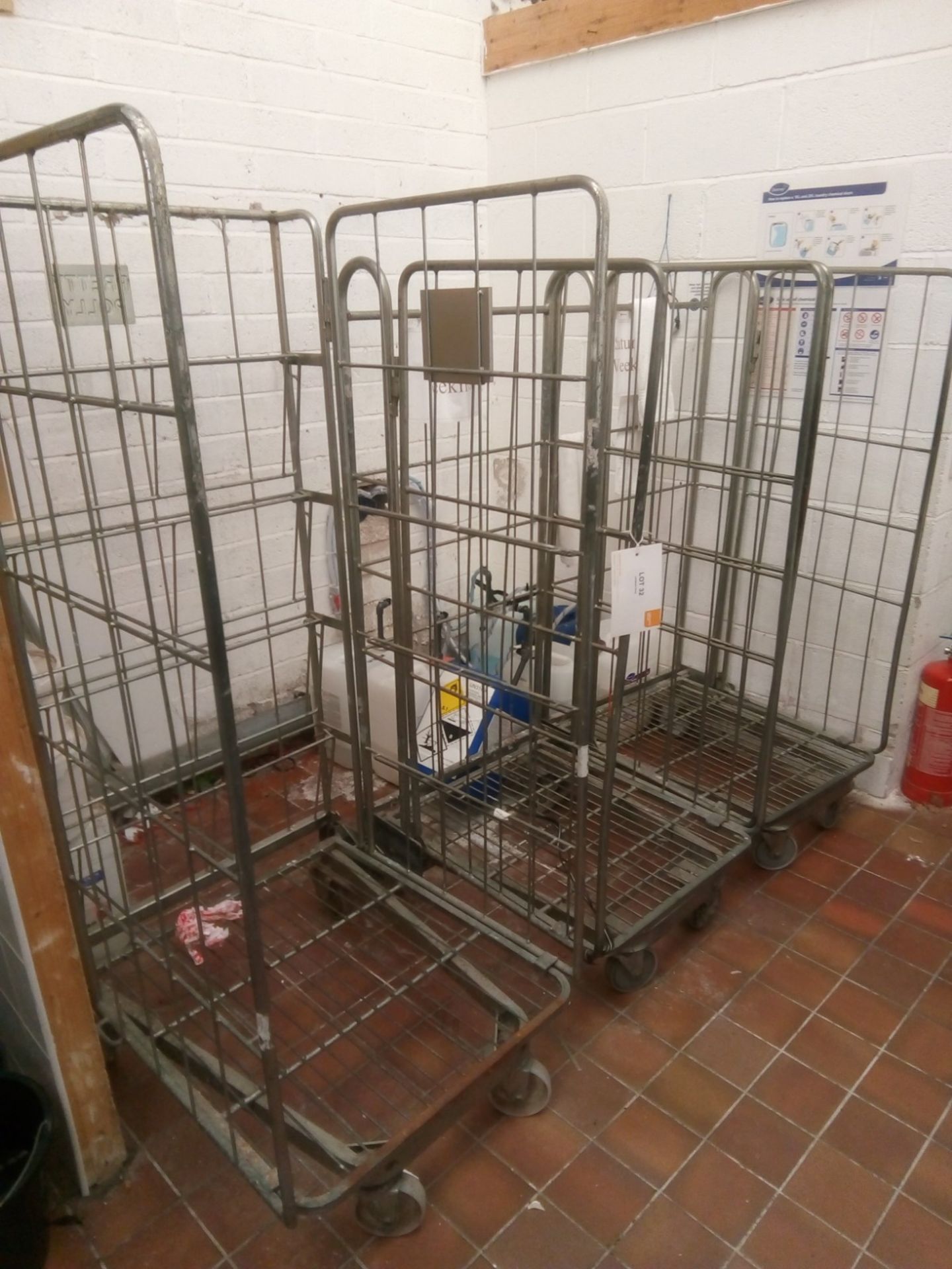 3 x mobile metal laundry trolleys