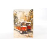Ölbild ”Tatra-Straßenbahn in Belgrad”, 22,5 x 32,5
