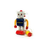 TOMY Roboter ”Mike Robot”, Japan, Kunststoff, batteriebetrieben, auf Rollen, mit Mikrofon, H 30, Z