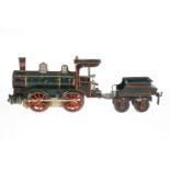 Märklin B-Dampflok 1022 RNN, mit 2A-Tender, Spur 2 (54 mm), uralt, HL, Uhrwerk intakt, vor- und