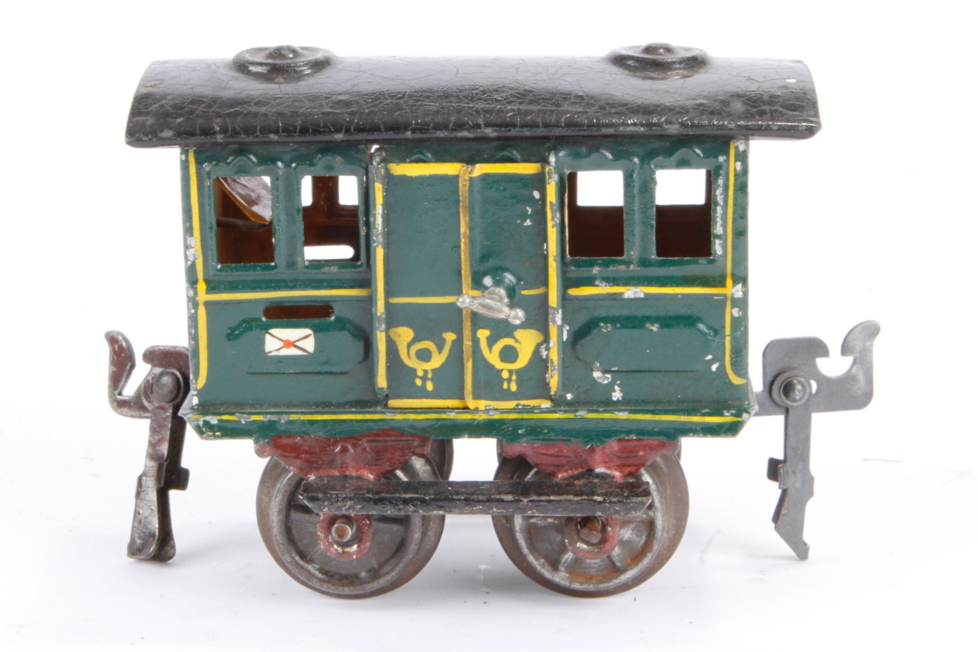 Märklin Postwagen 1802, Spur 0, uralt, HL, 2 DT, Briefschlitz, mit kleiner Inneneinrichtung,