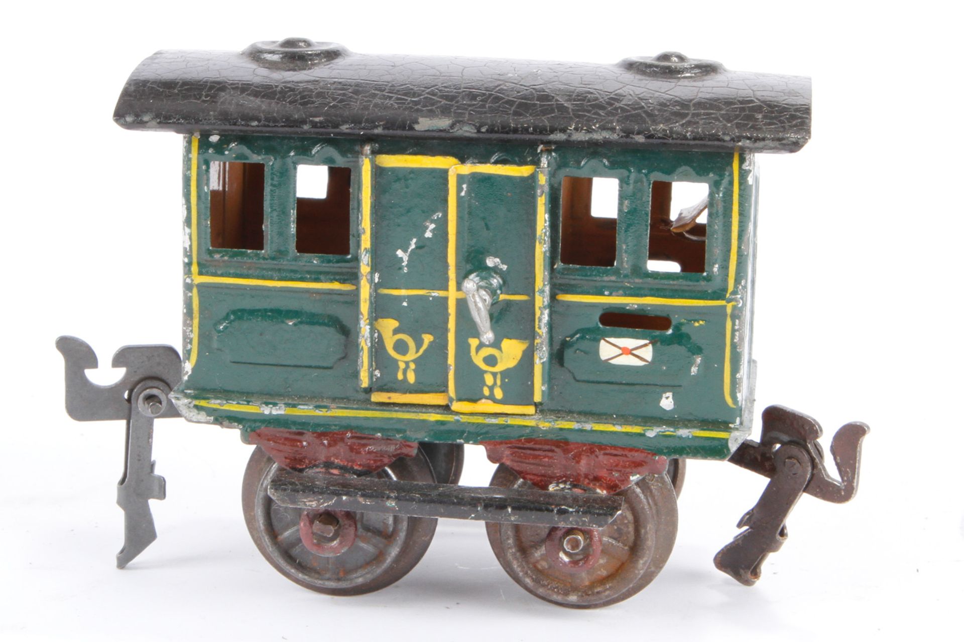 Märklin Postwagen 1802, Spur 0, uralt, HL, 2 DT, Briefschlitz, mit kleiner Inneneinrichtung, - Bild 4 aus 5