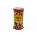 Seltene Jugendstil-Kaufladendose ”Erdbeer-Bonbons”, Blech, lithographiert, H 5 cm, guter Zustand