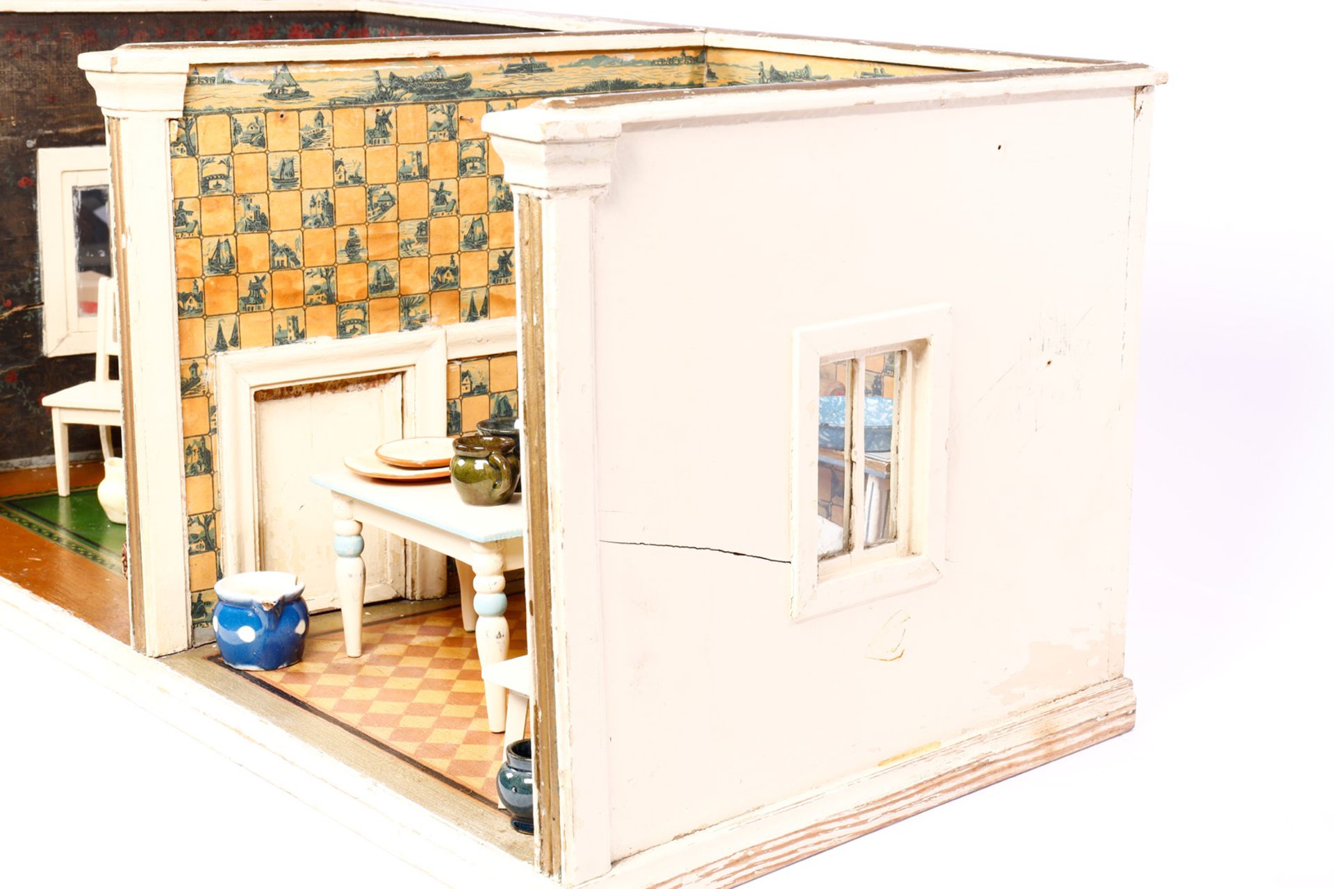 2-teilige Puppenküche mit Vorratsküche um 1900, sehr schöne Bodenbemalung, originale Bemalung, an - Image 6 of 6