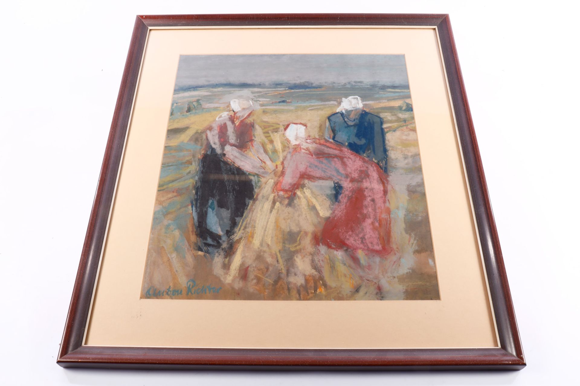 Anton Richter (1900-1962), ”Auf dem Feld”, Pastell, signiert, gerahmt, Gesamtmaße 62 x 56,5 cm