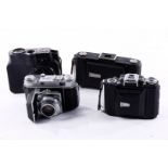 4 Kameras, 2x Zeiss Ikon, Kodak ”Retina” IIa und Filmkamera Agfa Movex 8, Alterungs- und
