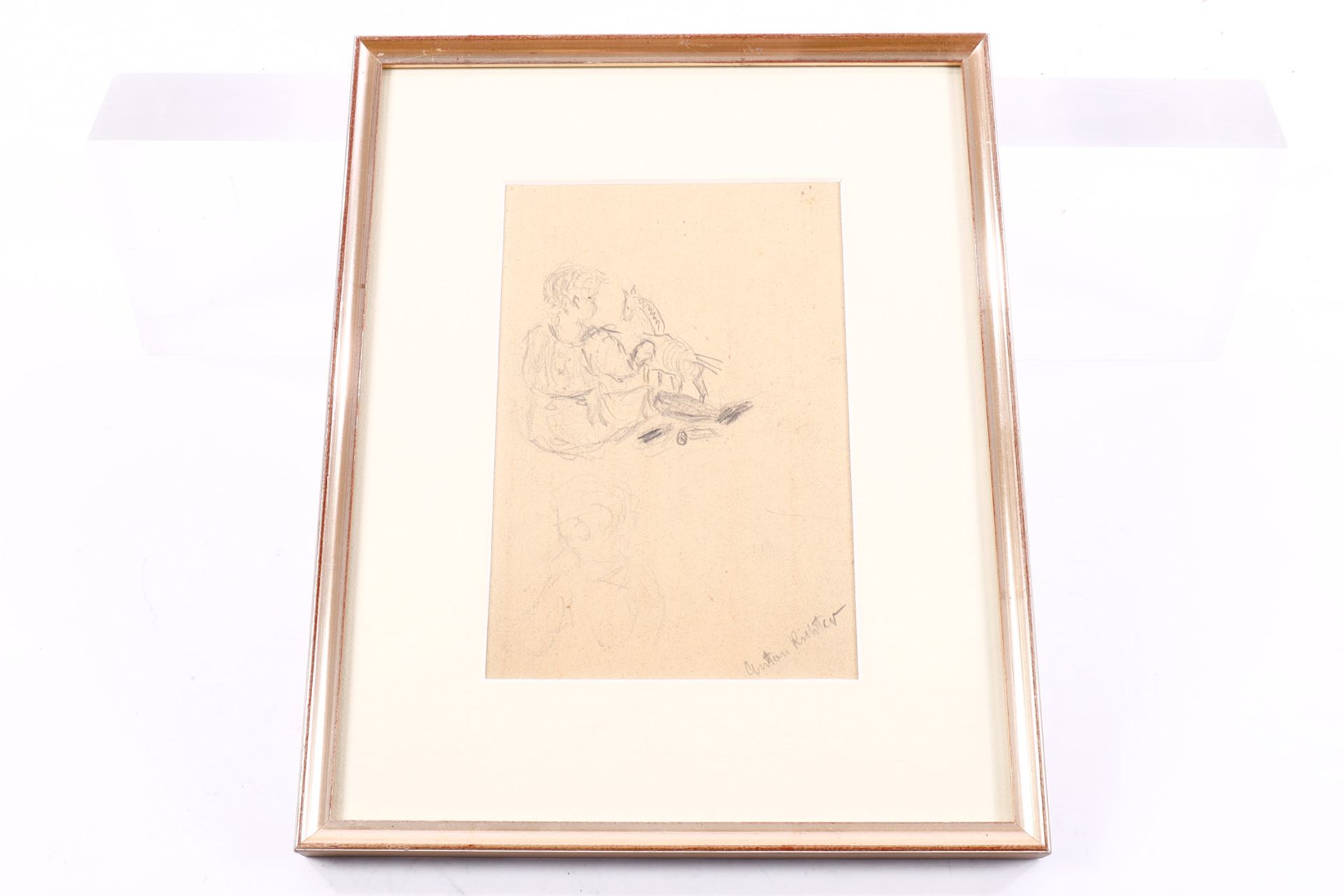 Anton Richter (1900-1962), Spielendes Kind, Bleistiftskizze, signiert, gerahmt, Gesamtmaße 26 x 21