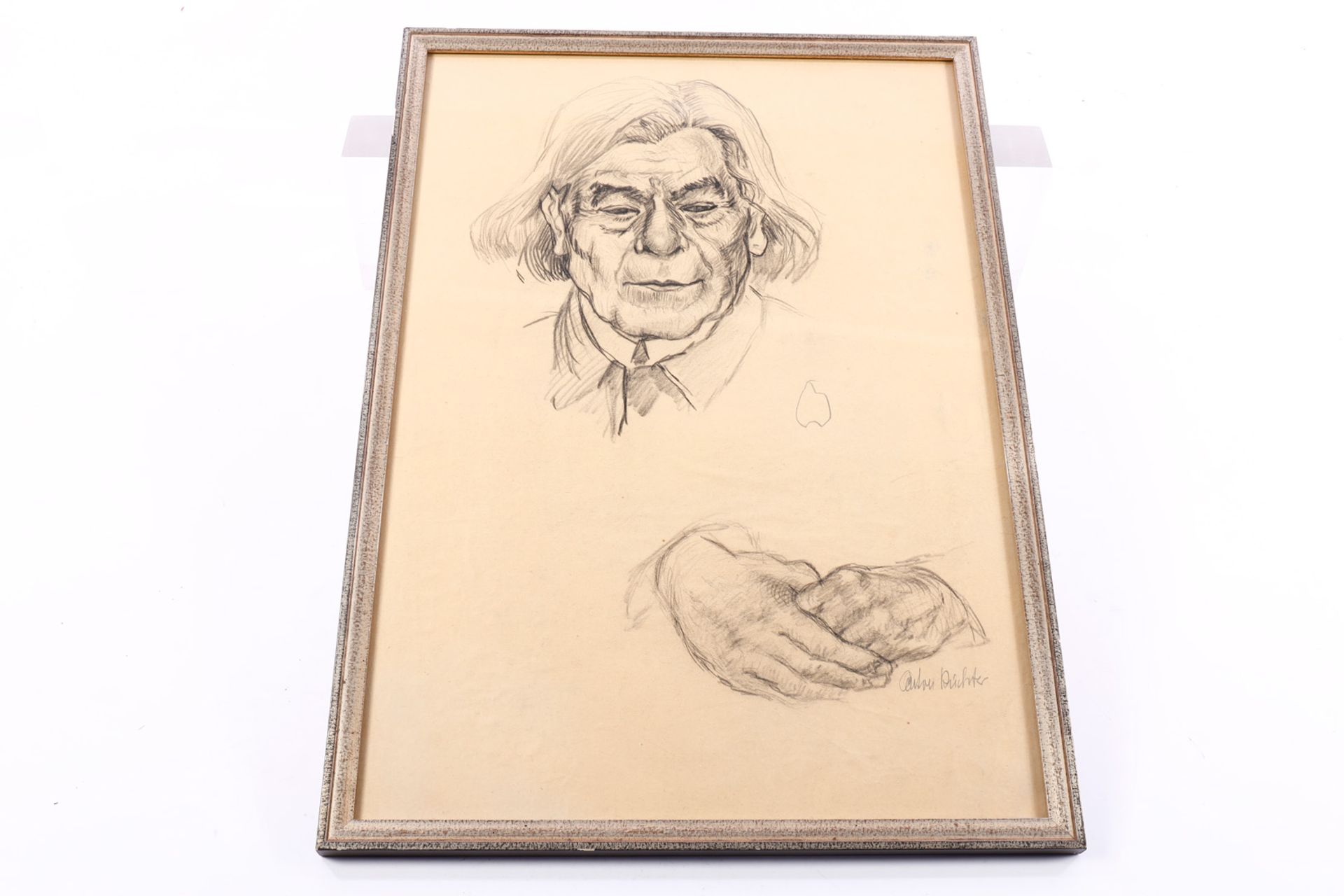 Anton Richter (1900-1962, Skizze eines Mannes, signiert, gerahmt, Gesamtmaße 46,5 x 33,5 cm,