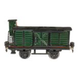 Märklin gedeckter Güterwagen 1929 B, S 0, grün HL, 2 ST, Bremserhaus hochstehend, Alterungsspuren,