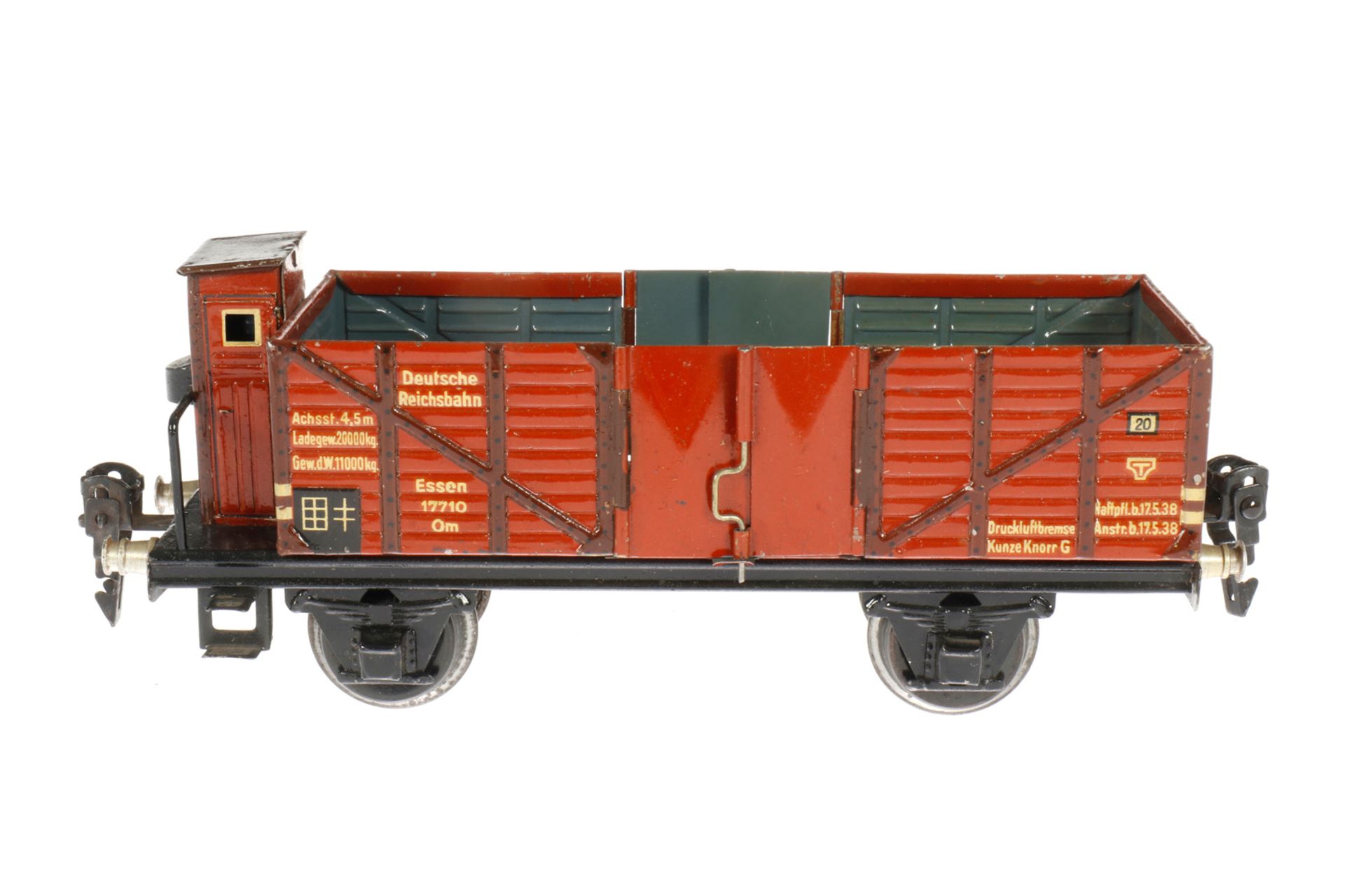 Märklin Hochbordwagen 1771, S 0, Chromlithographie, 2x2 LT und BRH, L 18,5, Z 2