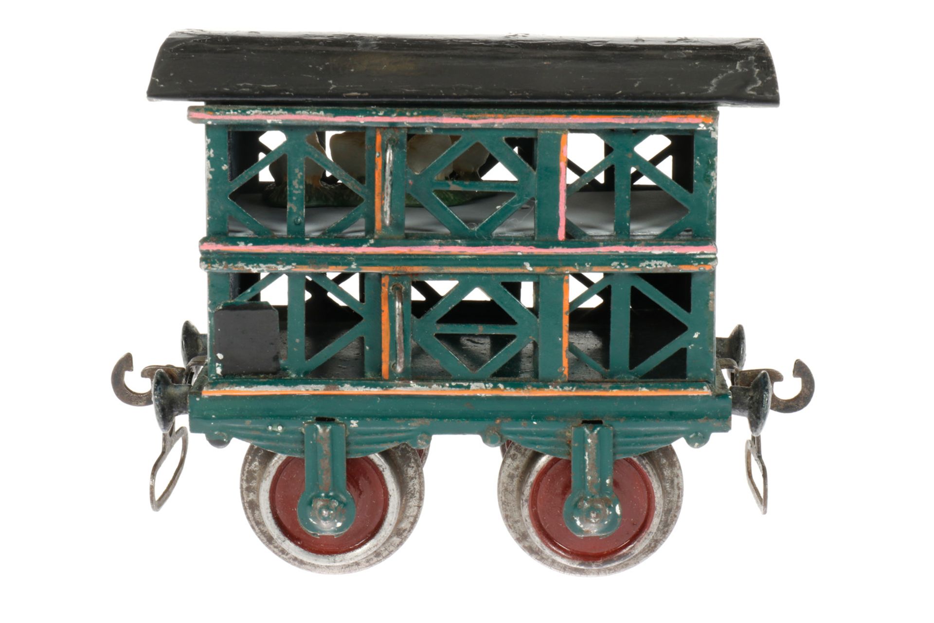 Märklin Kleintierwagen 1809, S 1, uralt, handlackiert, 4 ST, Zwischenboden ergänzt, breite