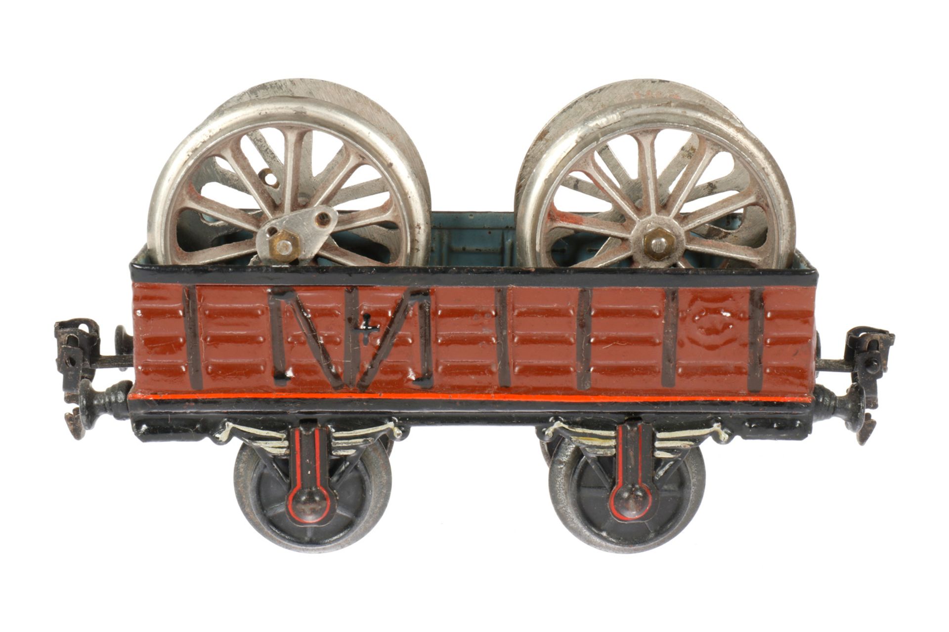 Märklin offener Güterwagen 1819, S 1, uralt, handlackiert, leichte Gebrauchsspuren, beladen mit 2