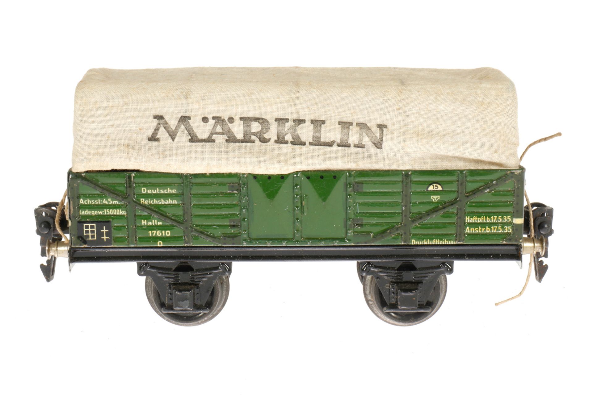 Märklin Planewagen 1763, S 0, Chromlithographie, mit Märklin Plane, L 16,5, Z 2