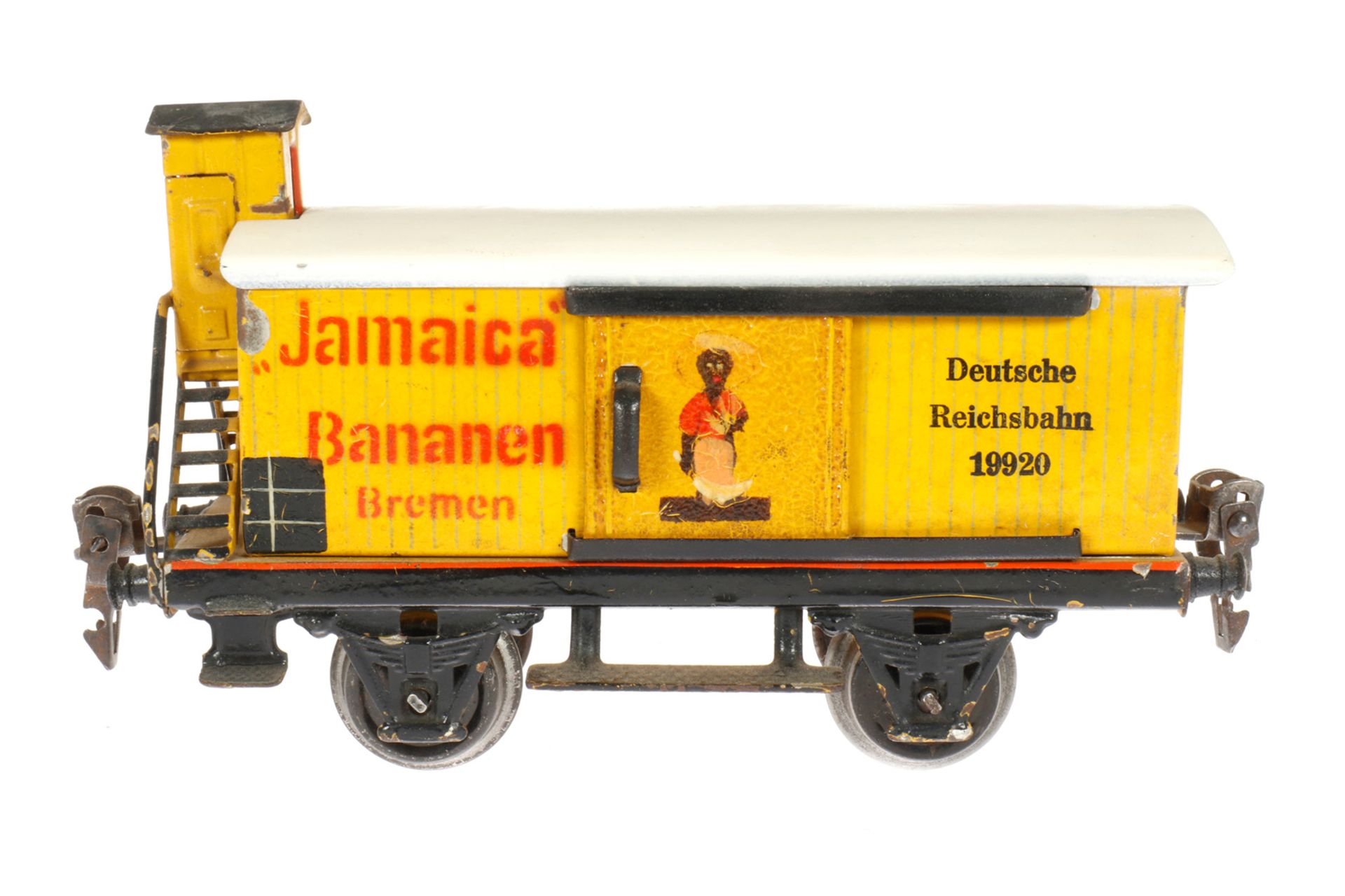 Märklin Bananen-Wagen 1992, S 0, handlackiert, 2 ST, Bremserhaus hochstehend, stark gealterter Lack,