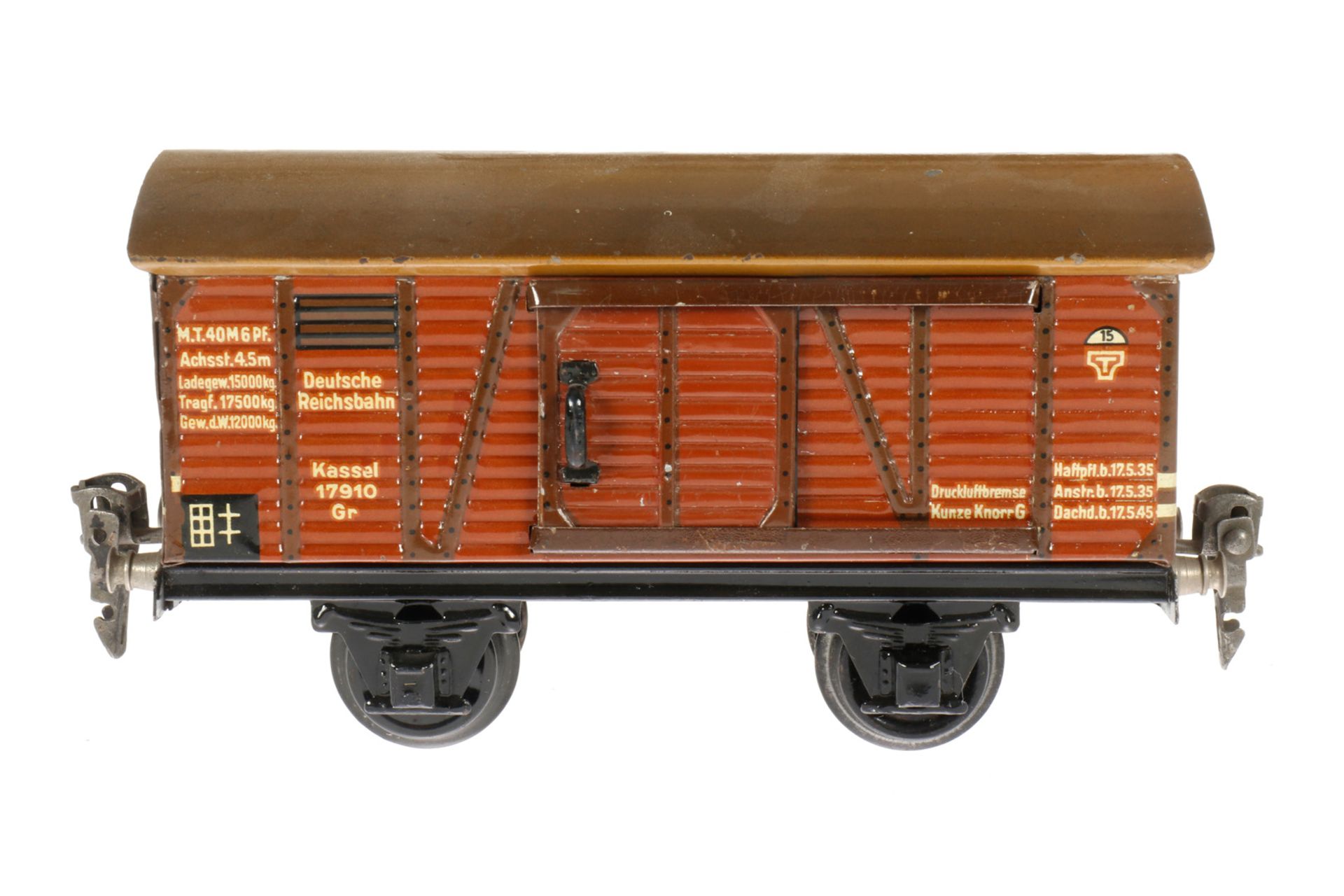 Märklin gedeckter Güterwagen 1781, S 0, Chromlithographie, 2 ST, leichte Alterungsspuren, L 16,5,