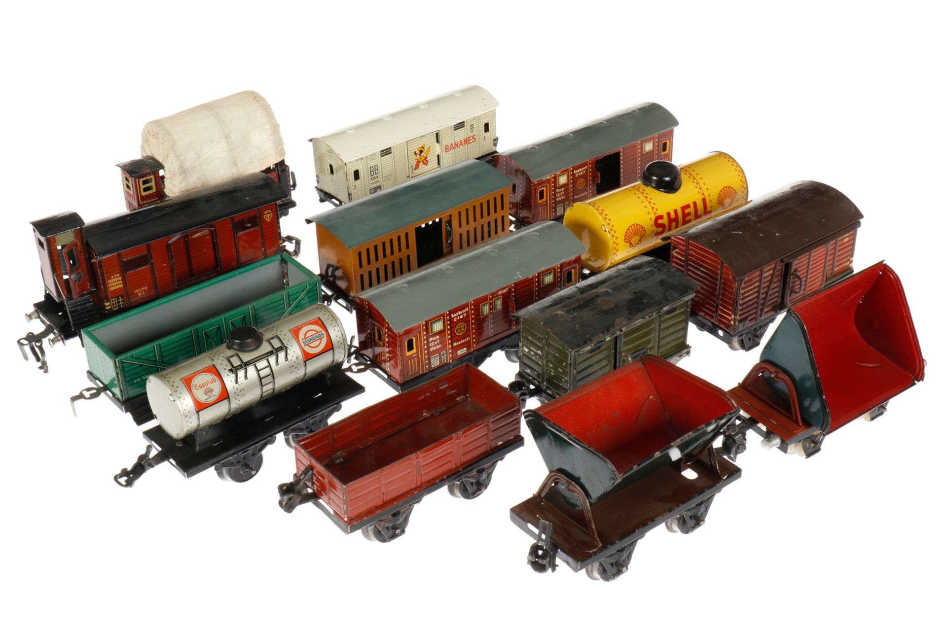 Konv. 14 versch. Spur-0-Güterwagen, teilweise Wimmer, Bub, Märklin, Alterungs- und