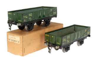 2 Märklin offene Güterwagen 1761, S 0, Chromlithographie, L 16,5, einer im OK-Unterteil, Z 2