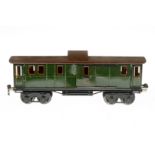 Märklin Gepäckwagen 1889, Spur 1, CL, mit 4 AT und 2 ST, LS und gealterter Lack, L 33,5, sonst