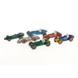 6 Dinky Rennwagen, darunter ”Talbot Lago” und ”Maserati” etc., LS, tw RS, L 9-10,5, Z 3-4