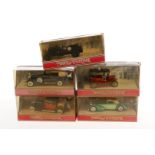 5 Matchbox ”Models of Yesterday”, darunter Y-34 1933 Cadillac und Y-17 1938, Kleinteile tw lose,