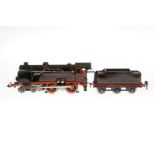 Bing 2-B Dampflok 7104, Spur 0, elektr., schwarz, mit Tender und 2 el. bel. Stirnlampen, LS tw