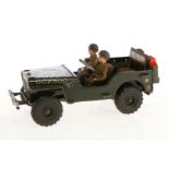 Arnold Militär-Jeep 2500, Uhrwerk intakt, mit 2 Figuren, NV, L 16,5, zum Herrichten