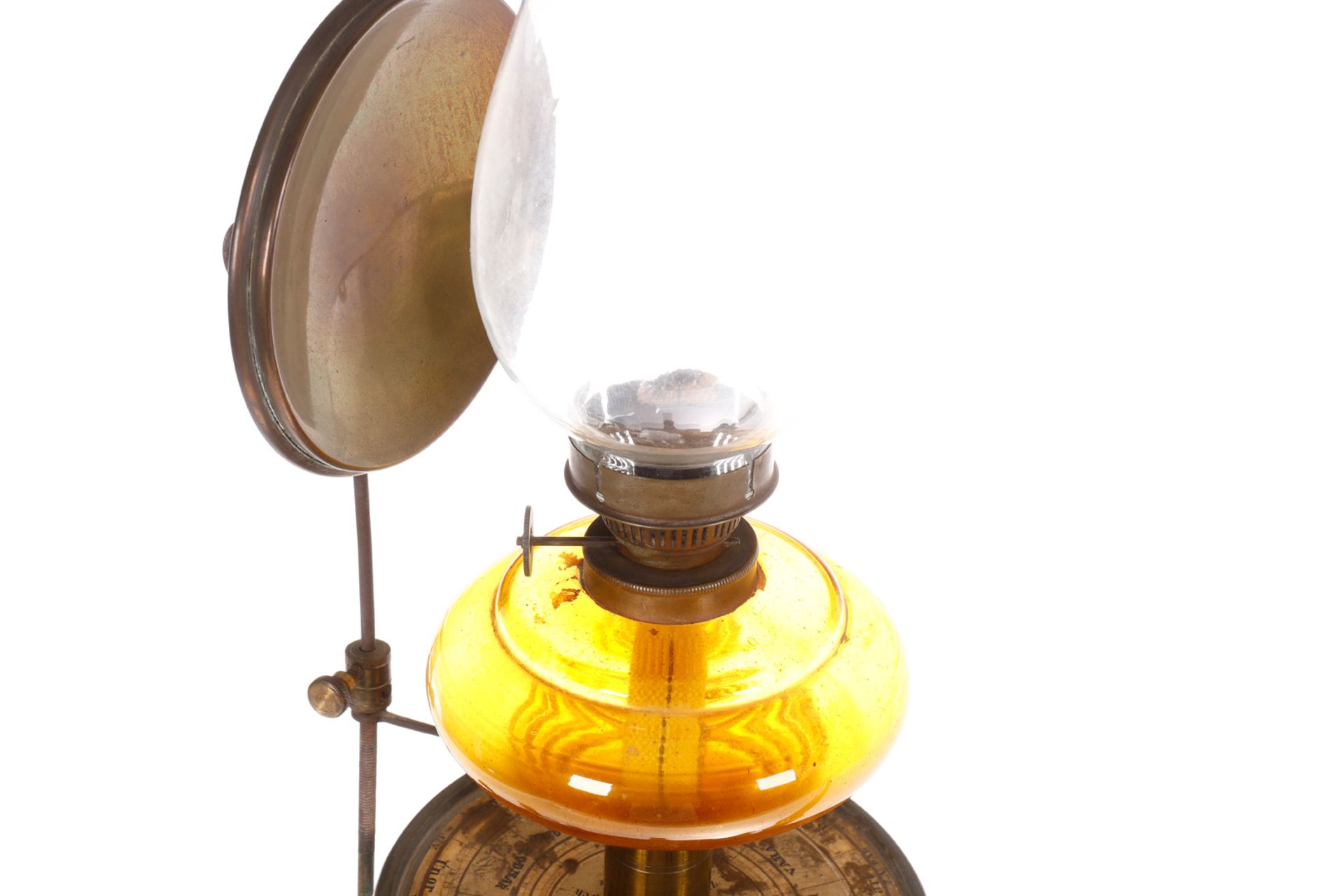 Sehr großes Tellurium um 1890, auf schwerem Guss-Fuß, mit Petroleum-Lampe, Reflektor, - Bild 7 aus 8