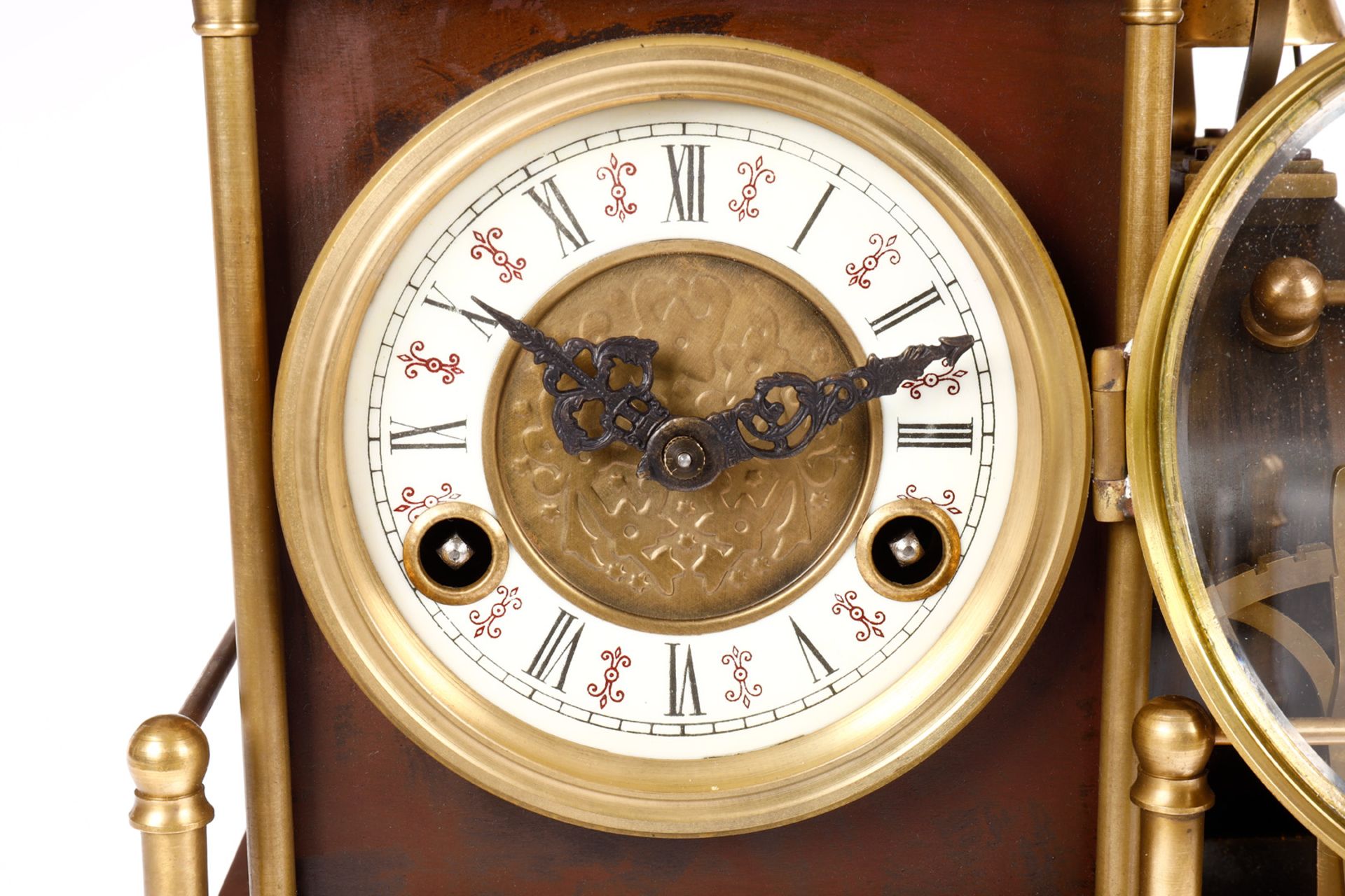 Schwere C-Tenderlok, Messing, um 1919, mit Uhr, Geh- und Schlagwerk, Barometer und Thermometer, - Image 5 of 8