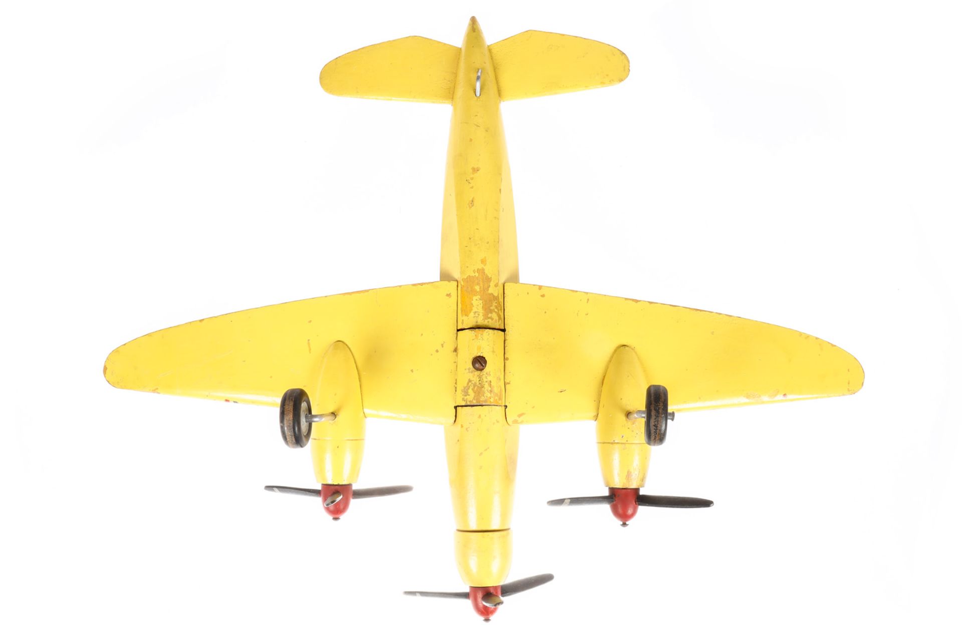 Französisches Flugzeugmodell, 3-motorig, Holz, bemalt, leichte Alterungsspuren, L 42, Z 2 - Bild 3 aus 3