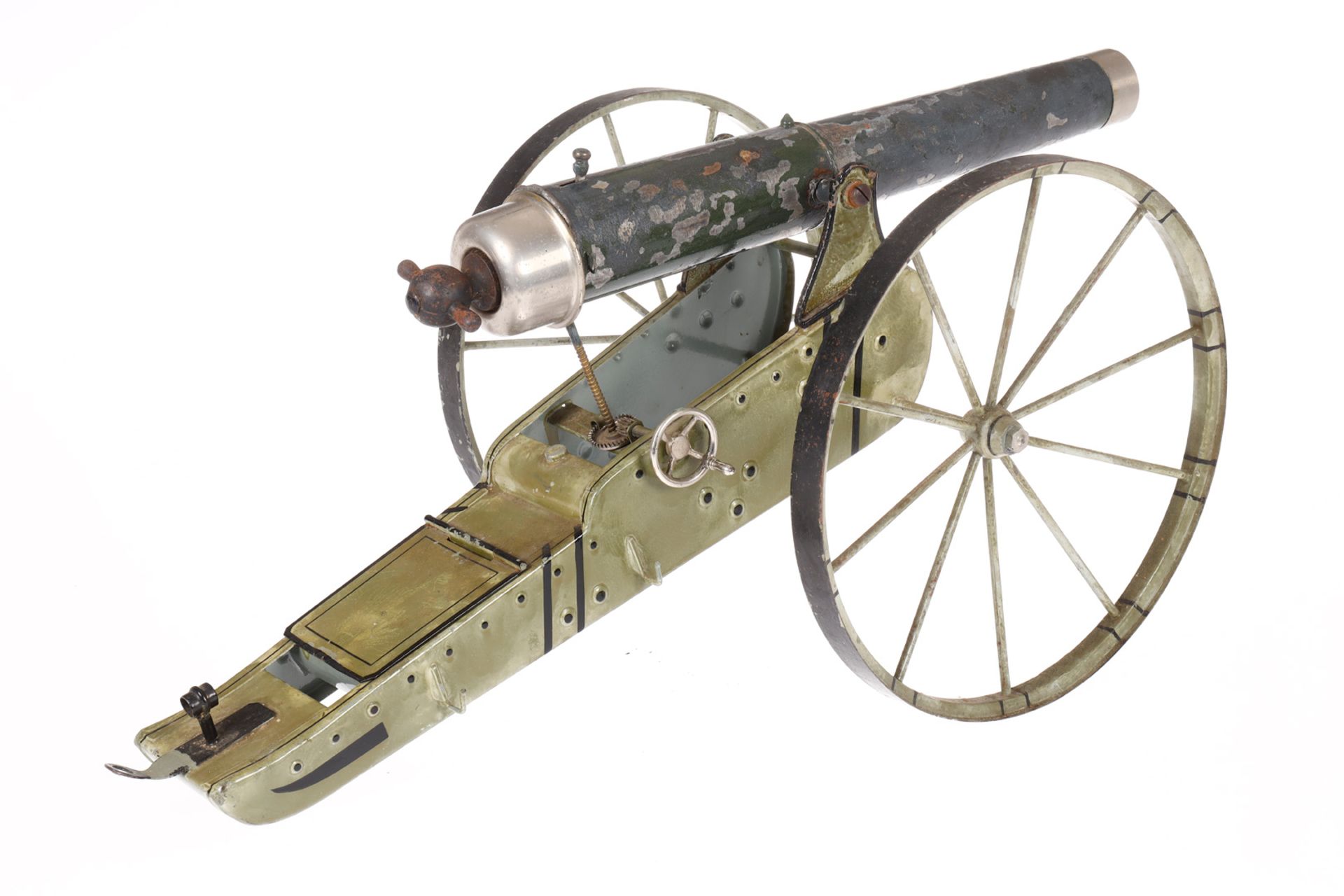Märklin große Feld-Artillerie Kanone 8007, uralt, handlackiert, mit Handrad für Zieleinstellung, - Bild 2 aus 4
