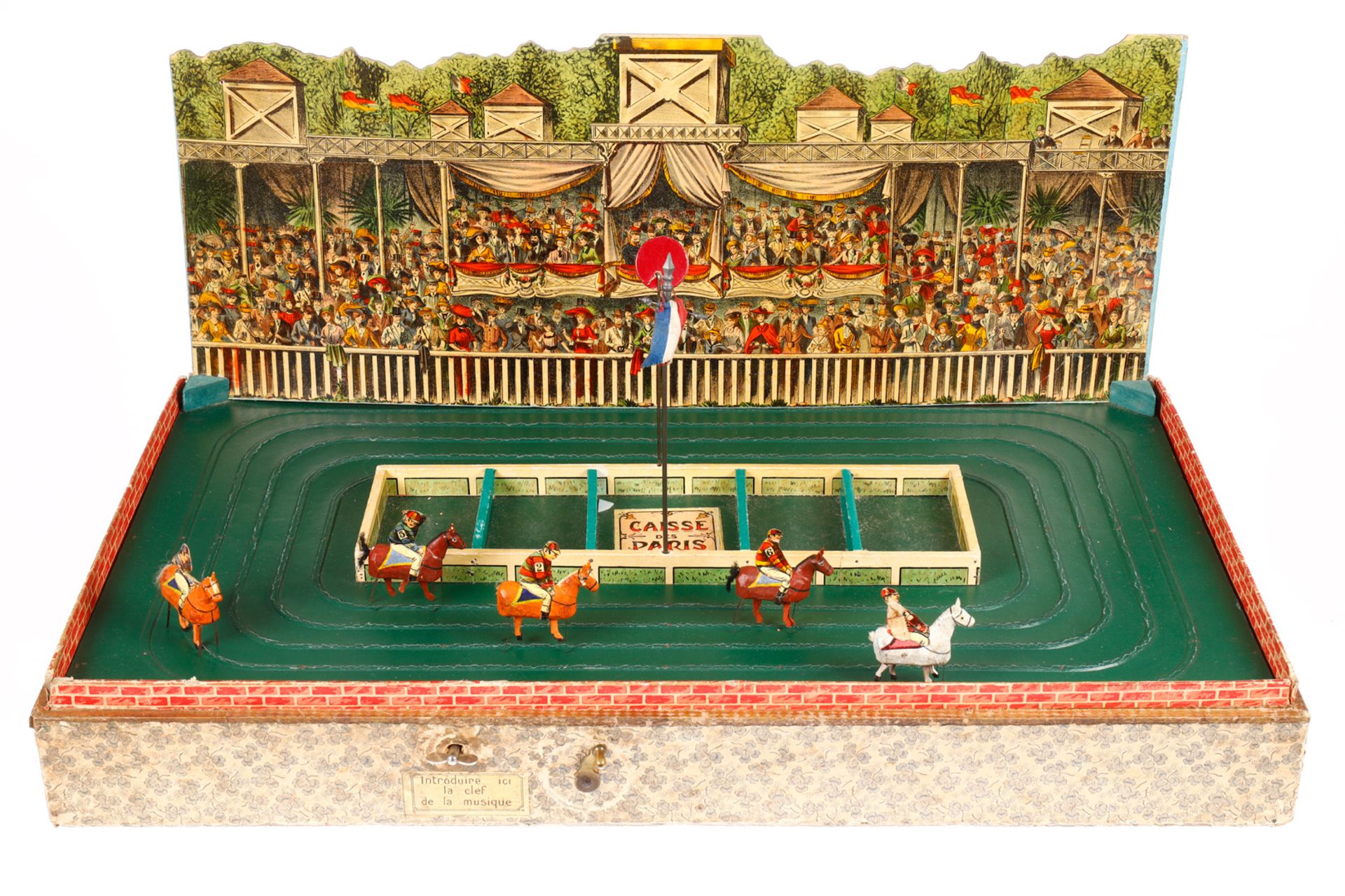 Saussine Pferdewettrennspiel, Paris ”La Course de Chevaux”, um 1900, mit Spielplan und schönem