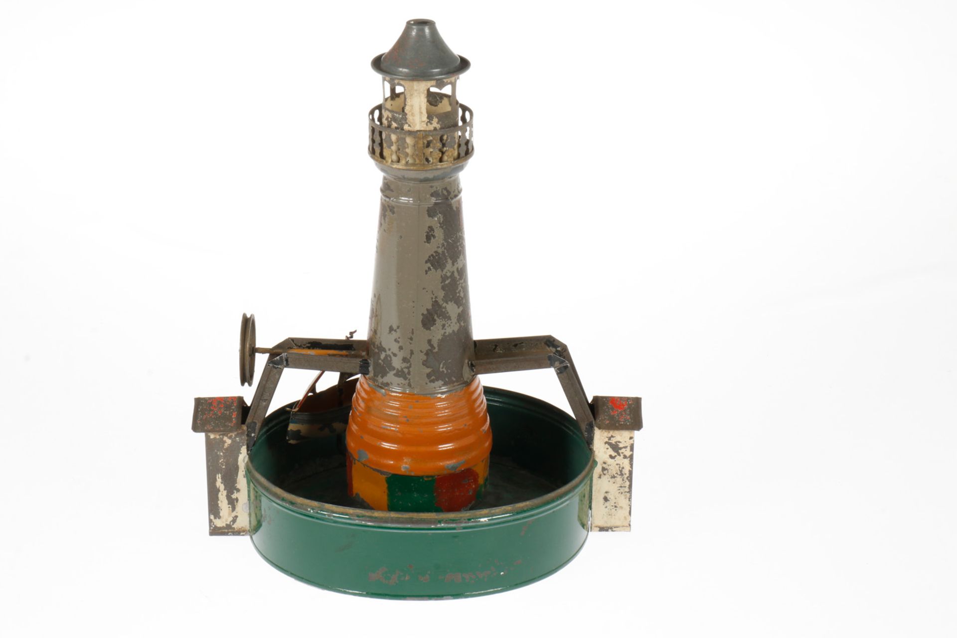 Antriebsmodell Leuchtturm mit Segelschiff, uralt, HL, tw starker Lackverlust, H 33, sonst Z 2-3, - Bild 2 aus 5
