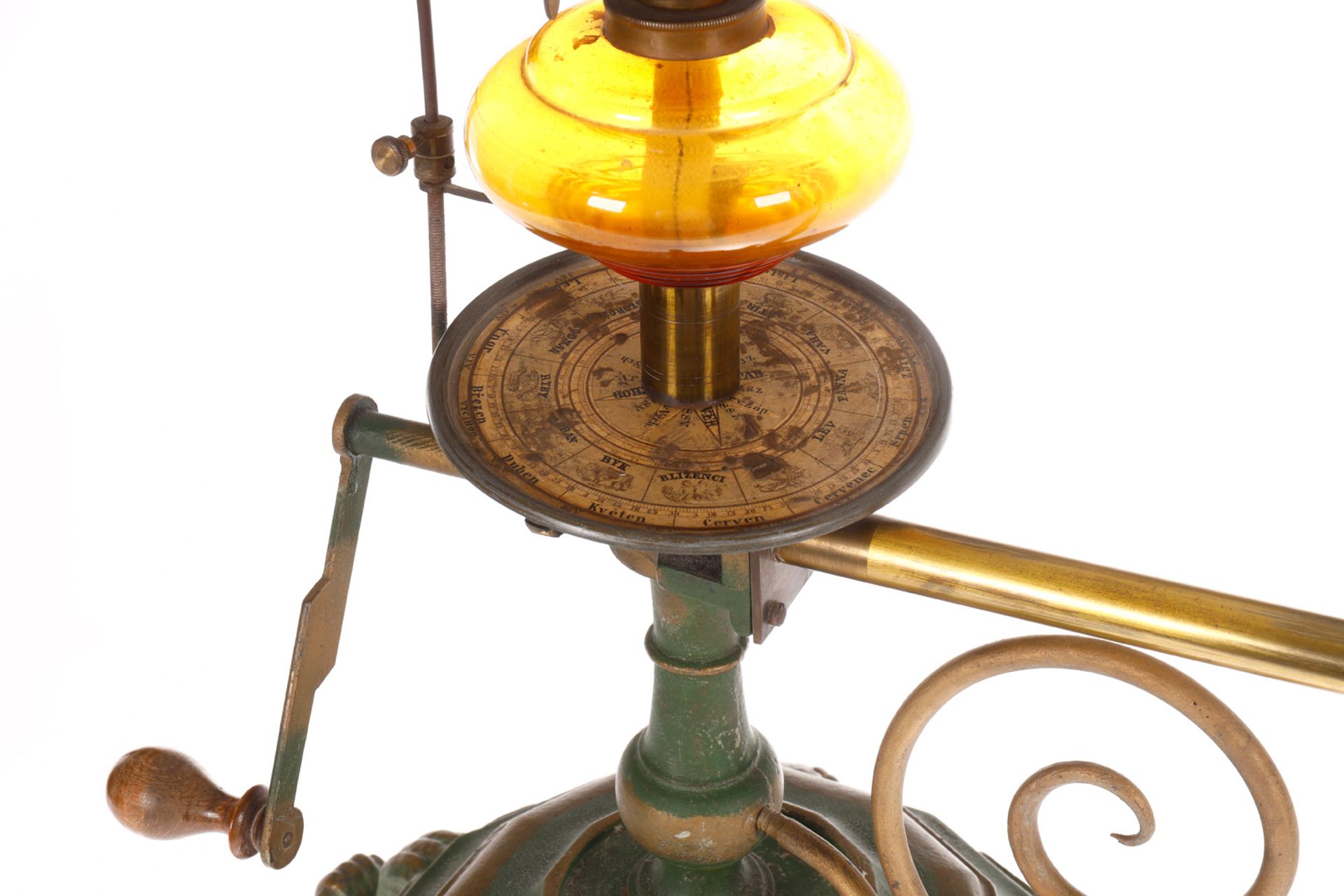 Sehr großes Tellurium um 1890, auf schwerem Guss-Fuß, mit Petroleum-Lampe, Reflektor, - Bild 6 aus 8