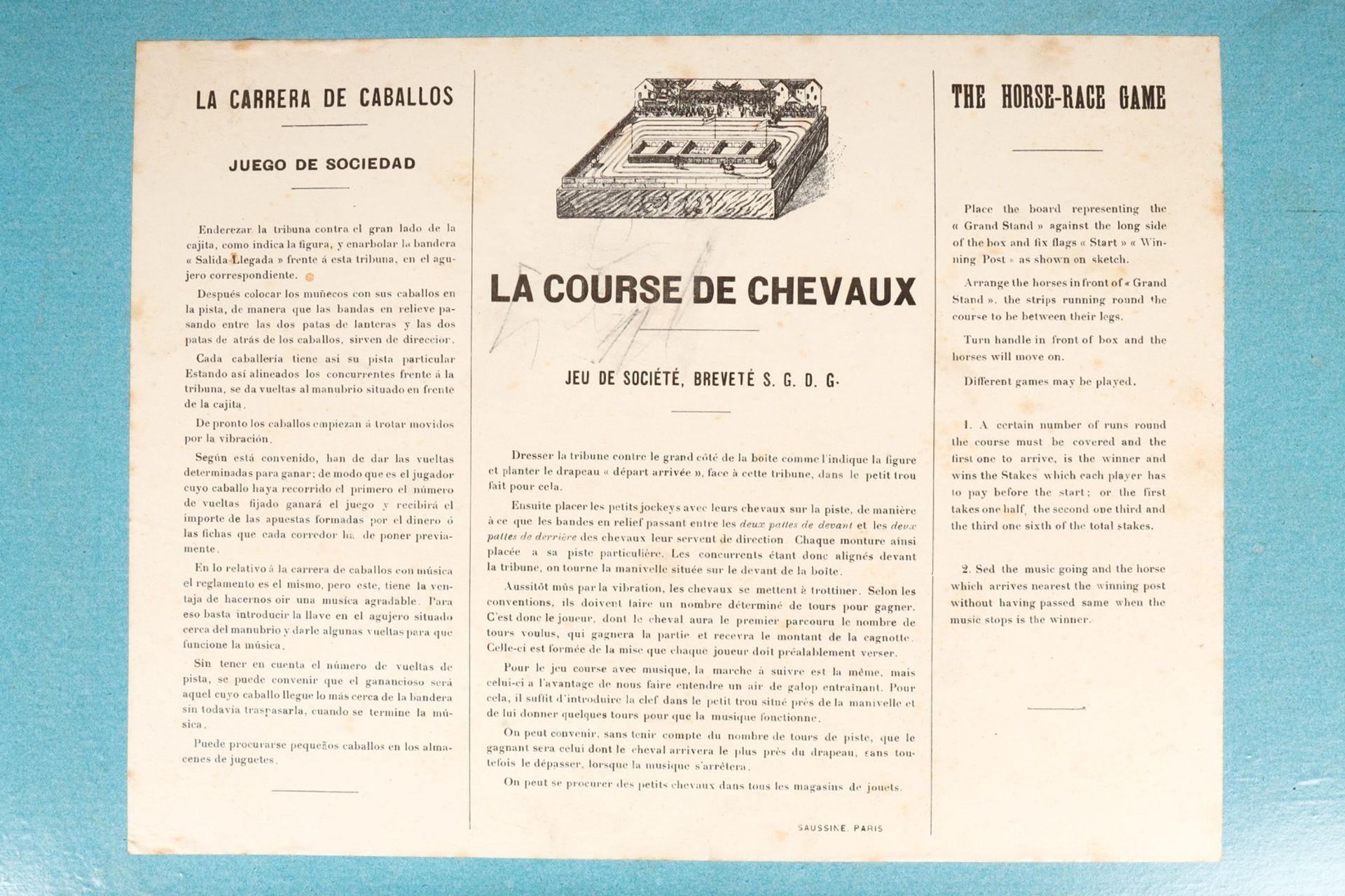 Saussine Pferdewettrennspiel, Paris ”La Course de Chevaux”, um 1900, mit Spielplan und schönem - Image 8 of 9