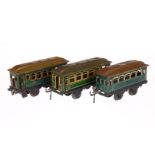 3 versch. Bing Personenwagen, Spur 0, CL, LS, Z 3